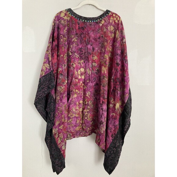 Hilo Hattie Hawaiian Originals Poncho Cover Up 1X Rayon Purple Batik Sequins - Picture 8 of 10